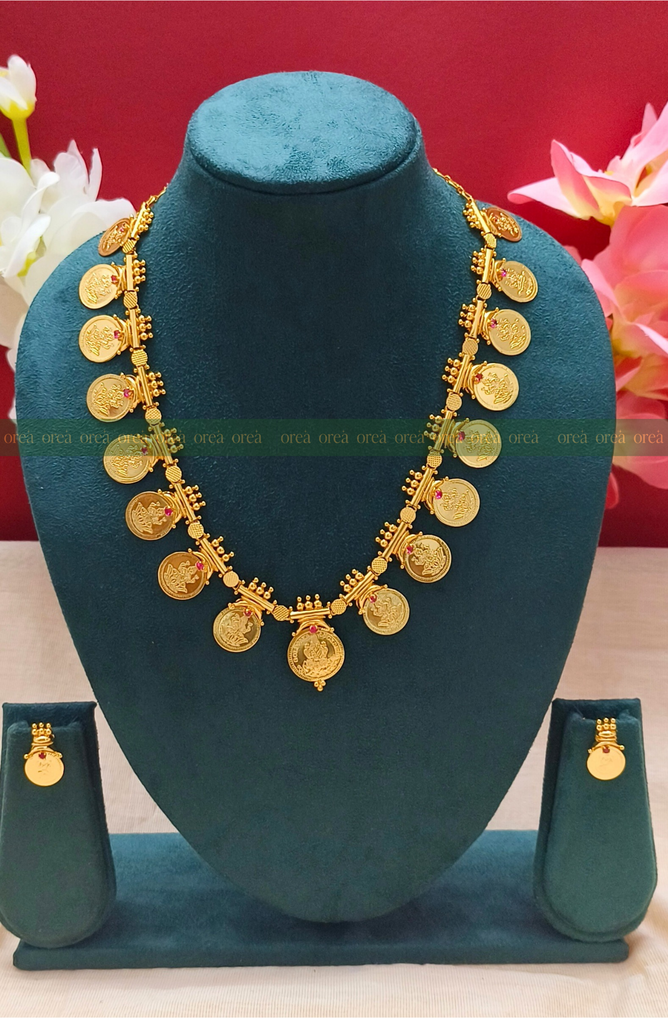 Lakshmi Kasu Gold-Plated Haram with Earrings