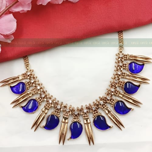 Traditional Blue Mango & Mullamottu Choker Necklace ,Gold Plated