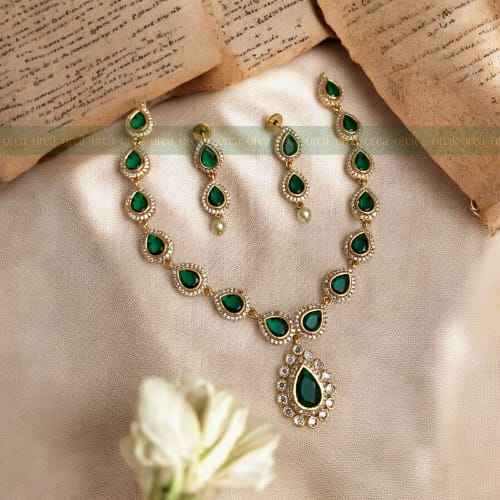 Jyothika Green Emerald Necklace AD Stone Necklace
