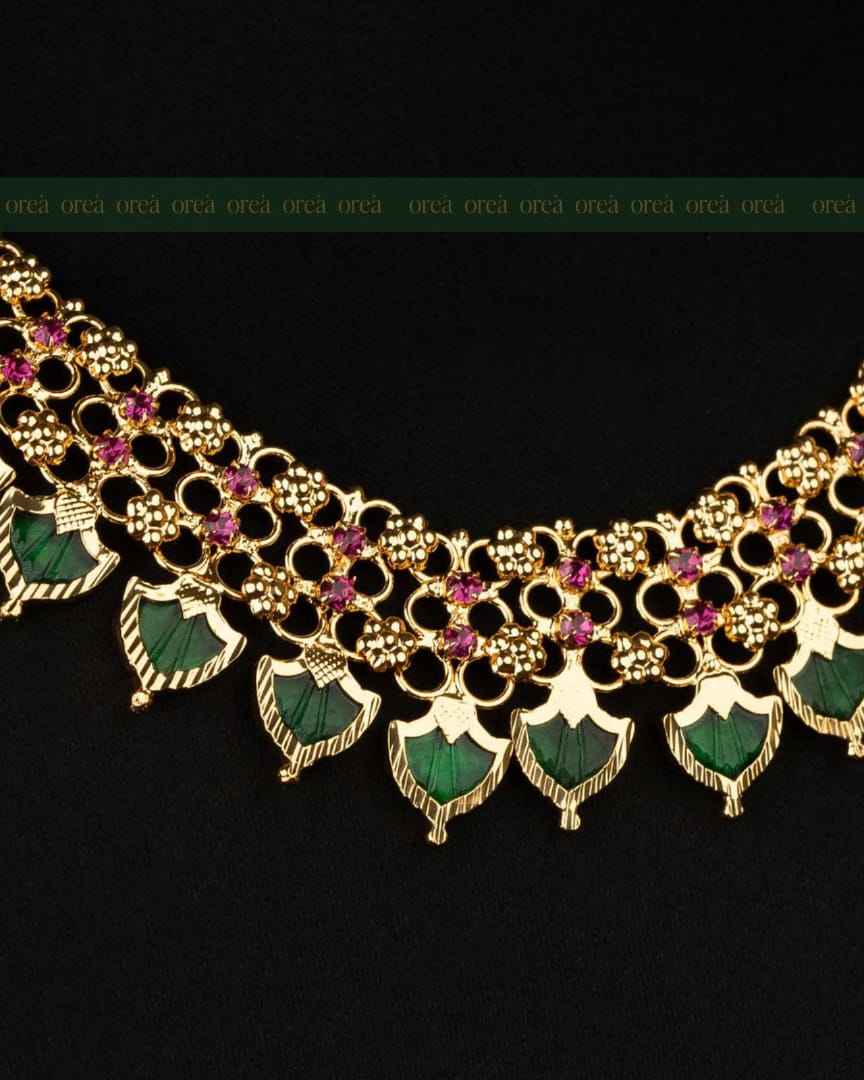 Traditional Kerala Palakka Choker with Pink AD Stone ,Gold Plated