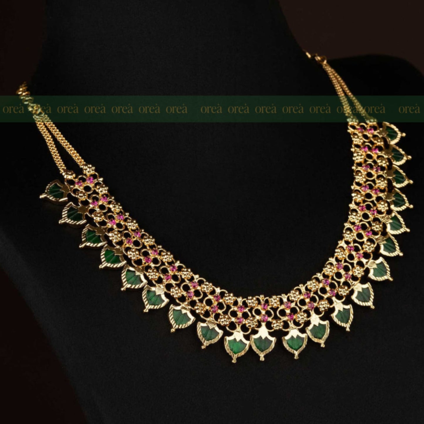 Traditional Kerala Palakka Choker with Pink AD Stone ,Gold Plated