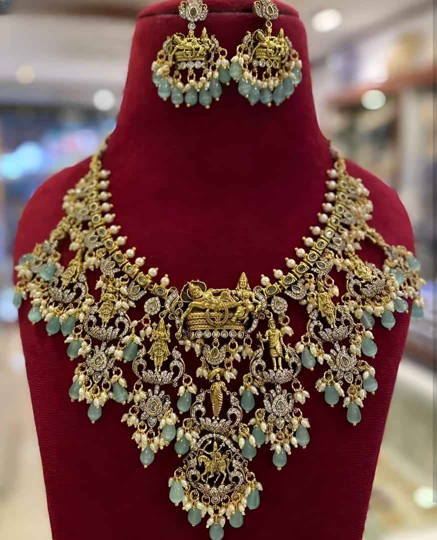 Premium Dasavatharam Guttapusalu Necklace With Earring