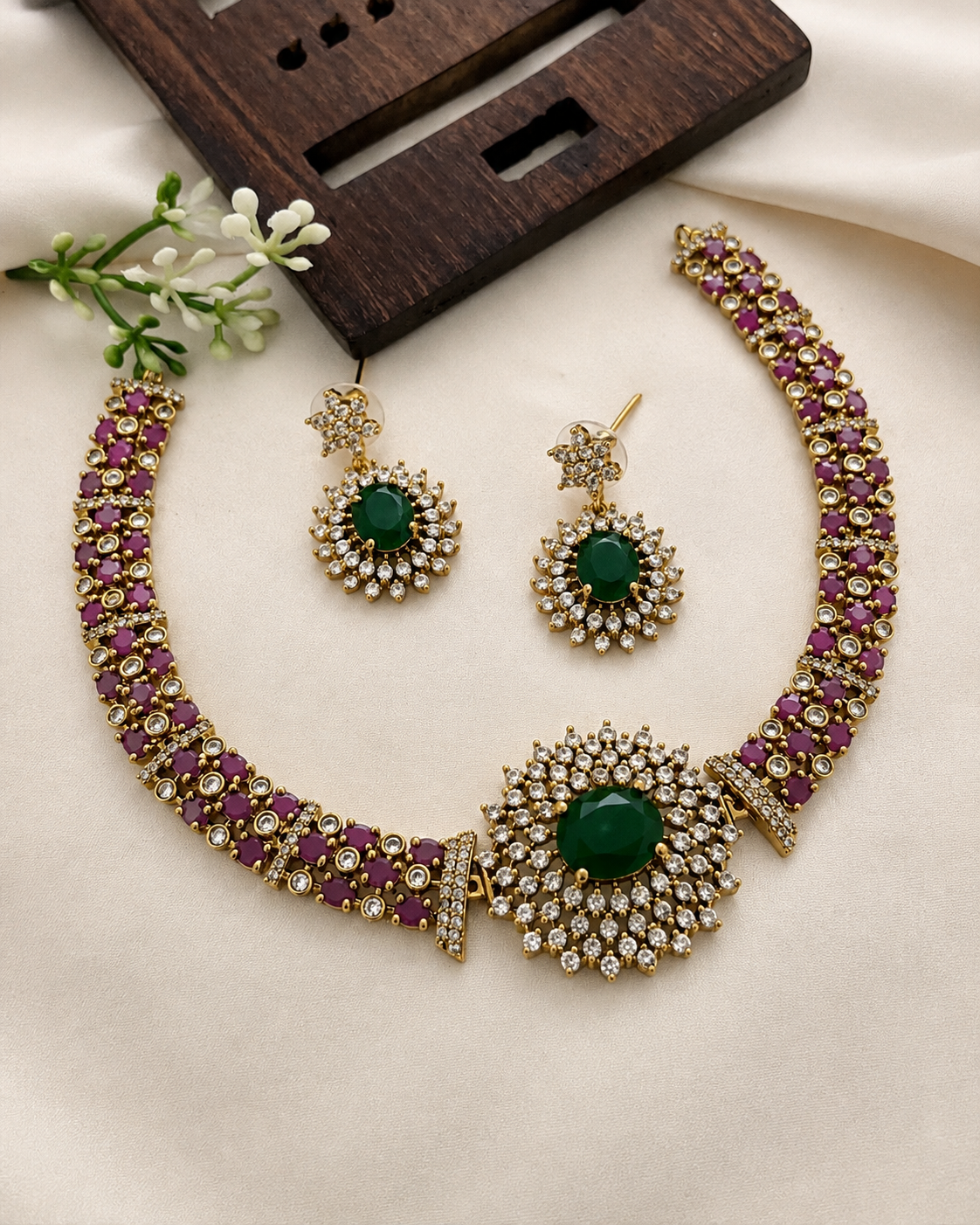 Emerald Ruby Royale Diamond Necklace Set