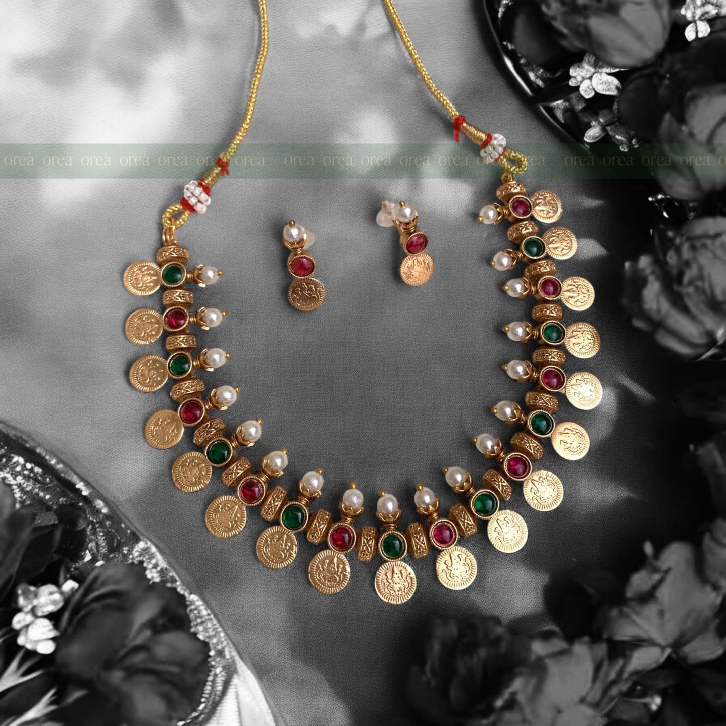 Coin With Pearl Choker With Earring (Multi colour)(Pre-Order)