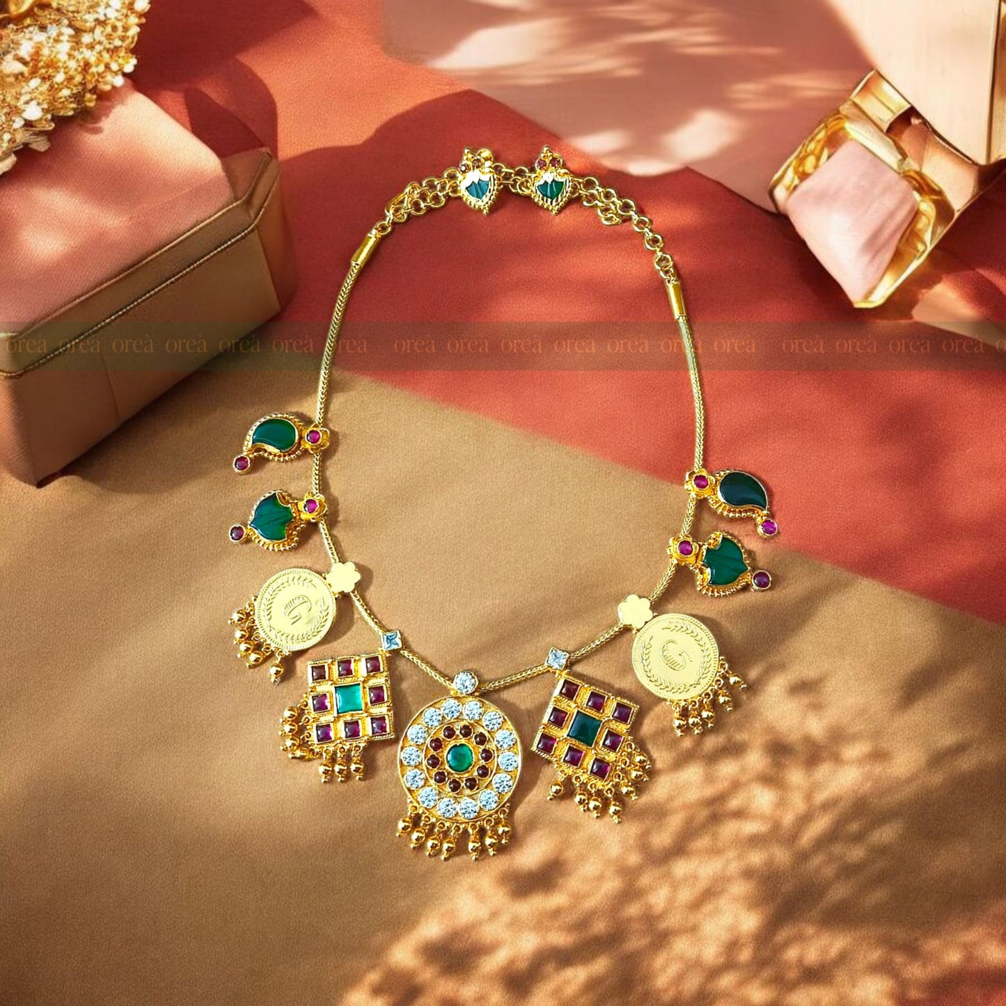 Arya necklace Premium Gold-Plated Haram with Earrings