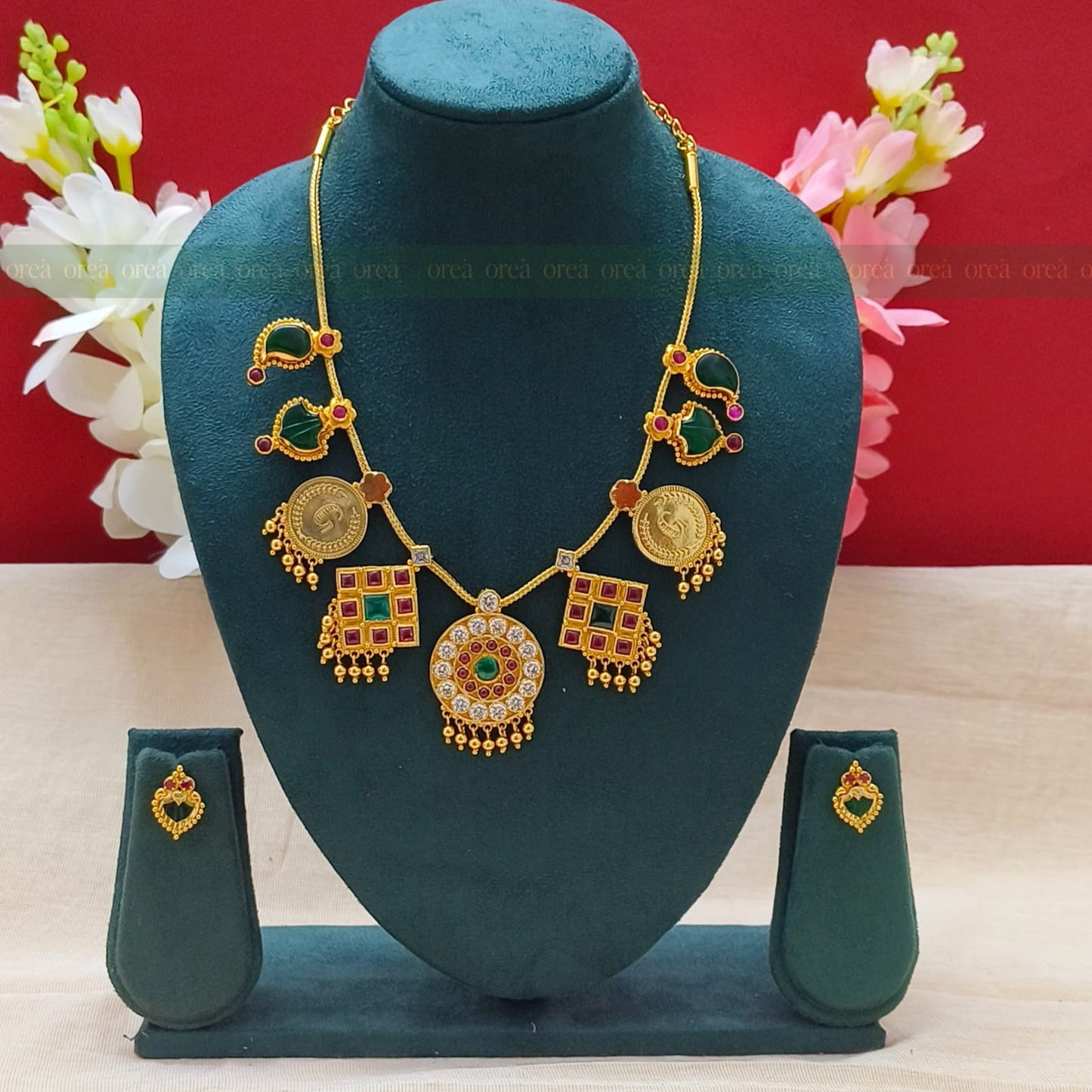 Arya necklace Premium Gold-Plated Haram with Earrings