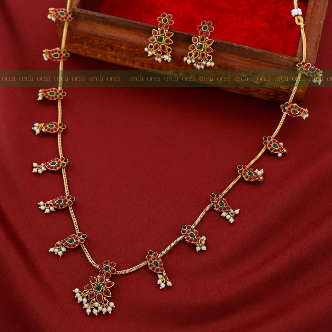 Multi Colour Mango Pearl Long Haram with Earring
