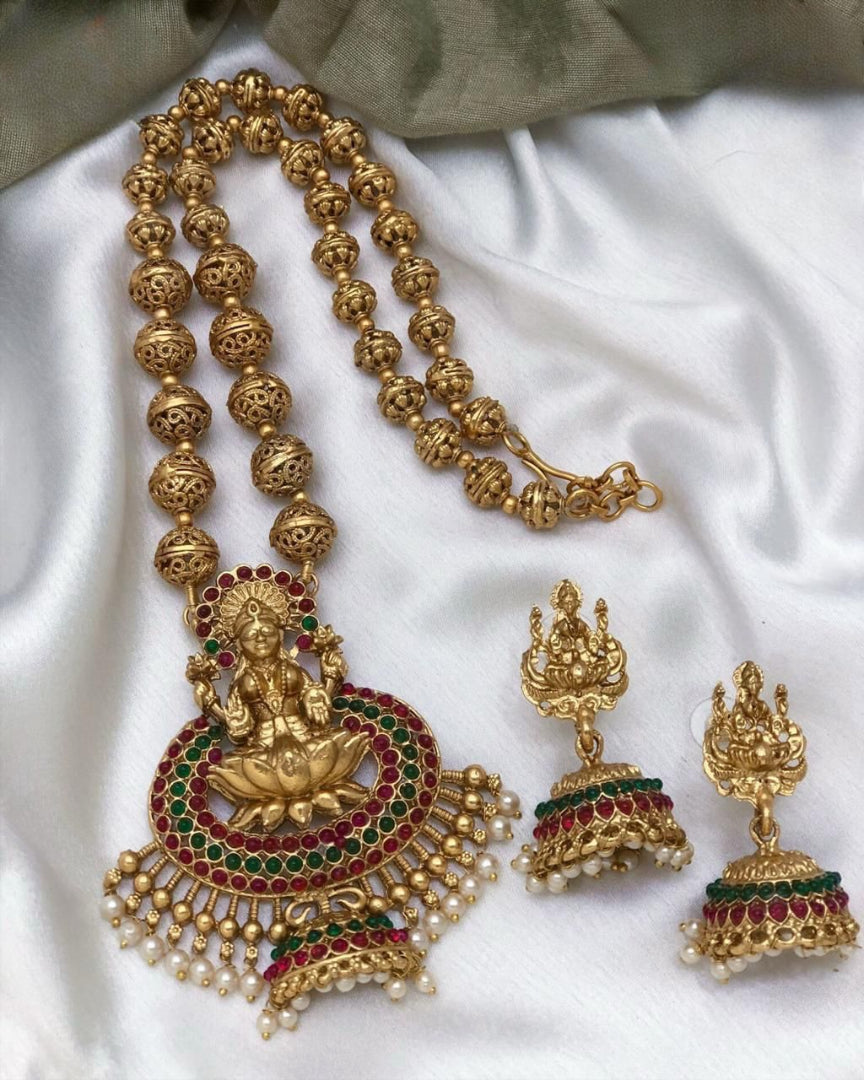 Goddess Lakshmi Temple Necklace with Ruby & Emerald