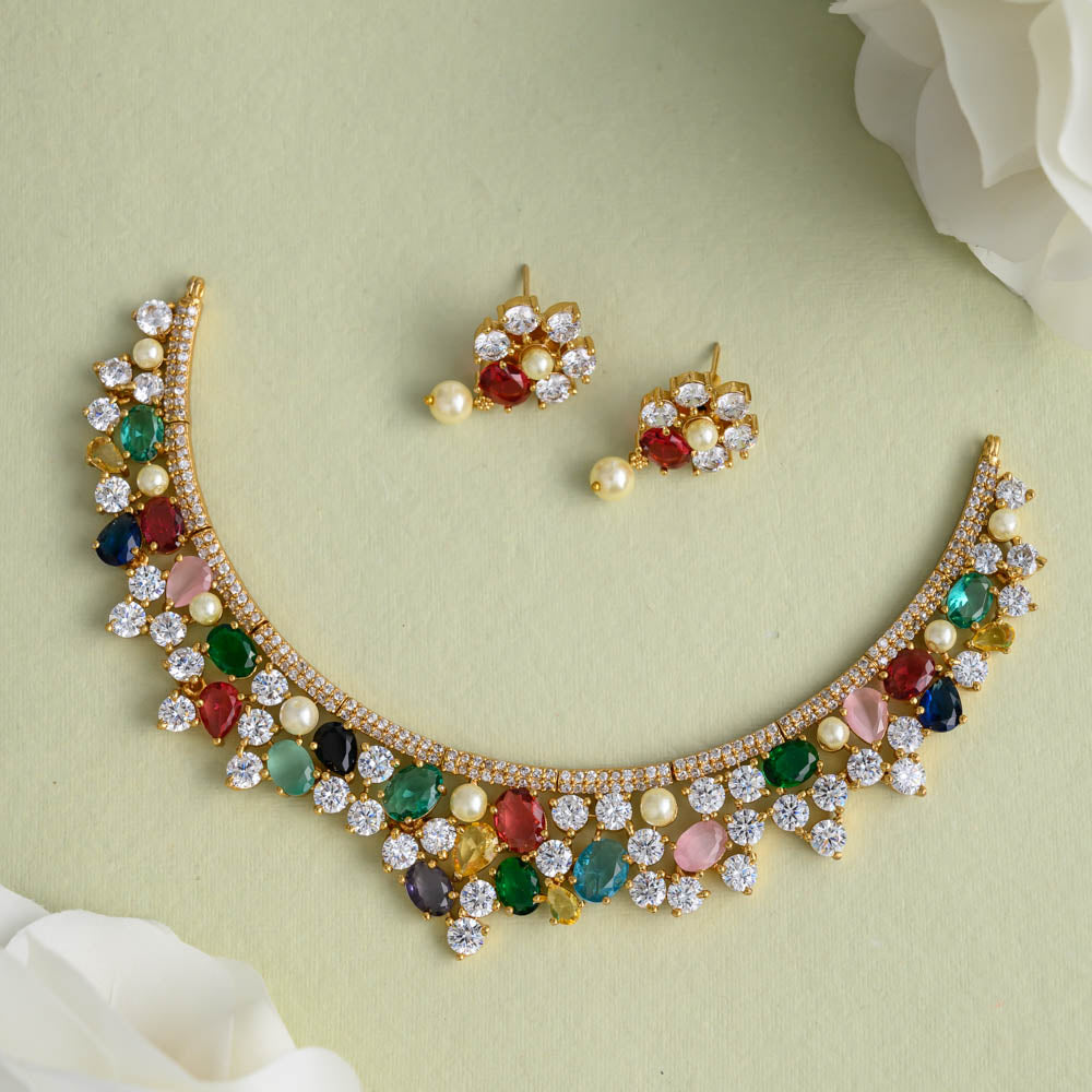 Premium Multicolour Ad Necklace With Earrings