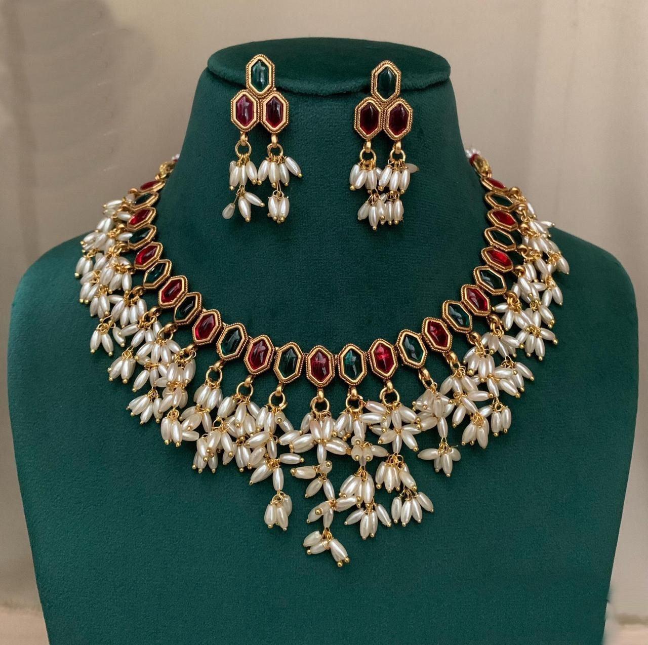 Multi Colour Necklace With Rice Pearl