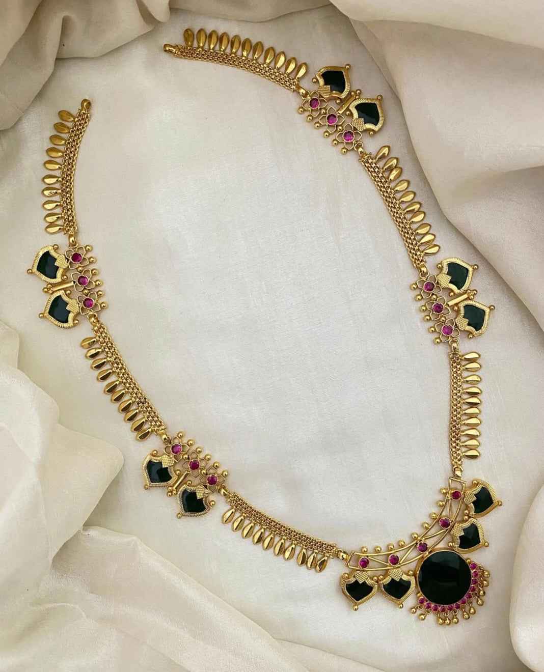 Long Green Palakka Haram With Premium gold plated