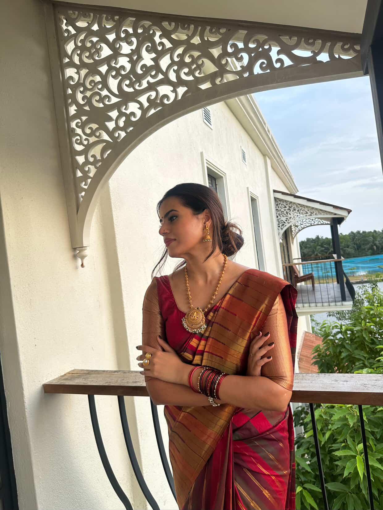 Traditional Lakshmi Temple Necklace with Ruby & Emerald Beads