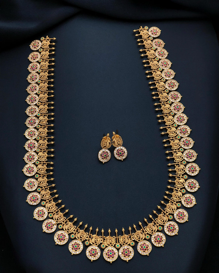 Premium Antique Temple Necklace with Multicolour Lakshmi Coins Haram