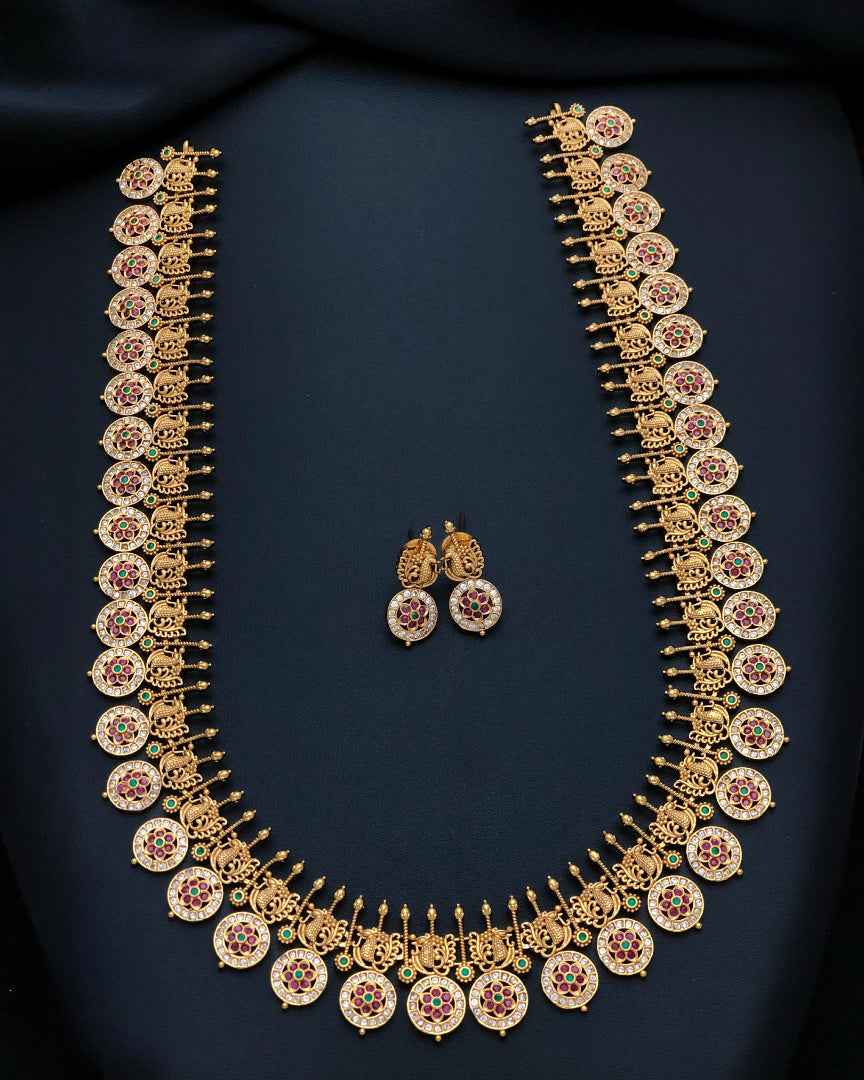 Premium Antique Temple Necklace with Multicolour Lakshmi Coins Haram