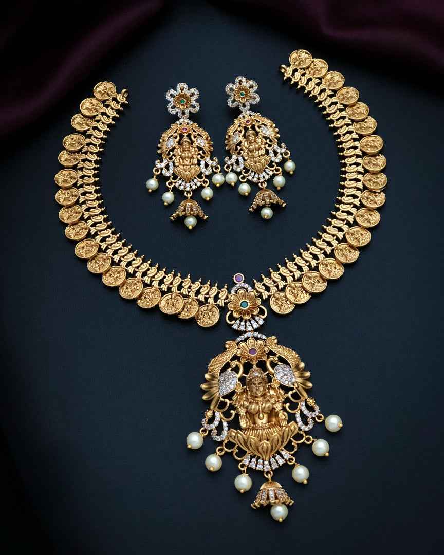Lakshmi Necklace With Coin With Earrings