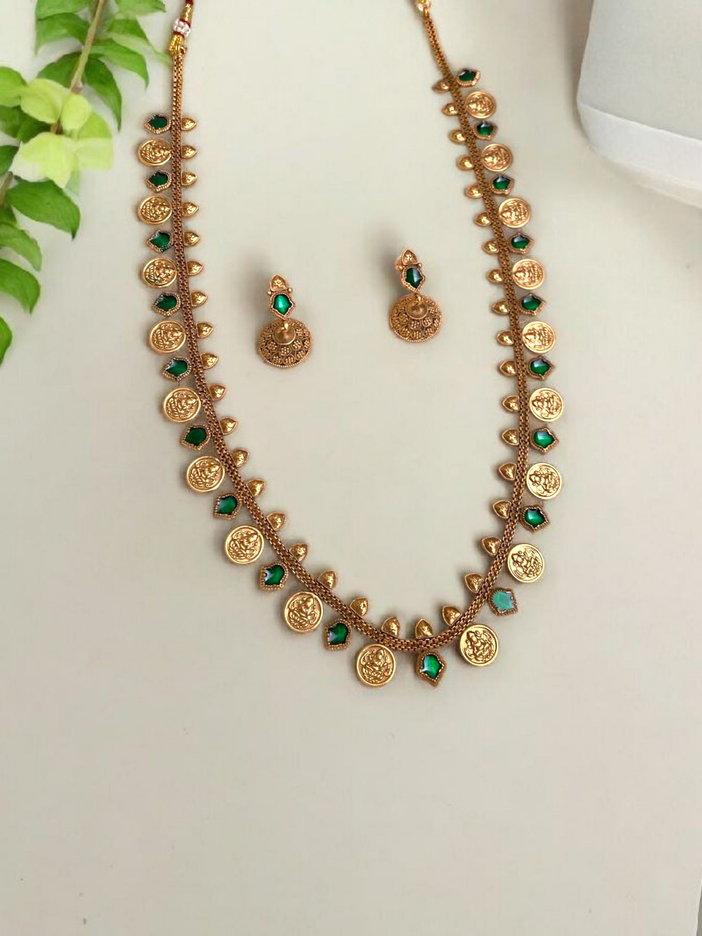 Premium Long Haram With Coin x Green Nagapadam With Earrings