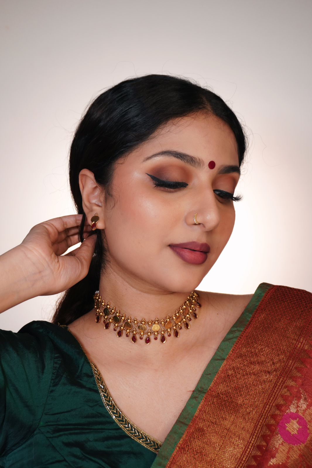 Coin X Nagapadam Red Necklace With Earrings