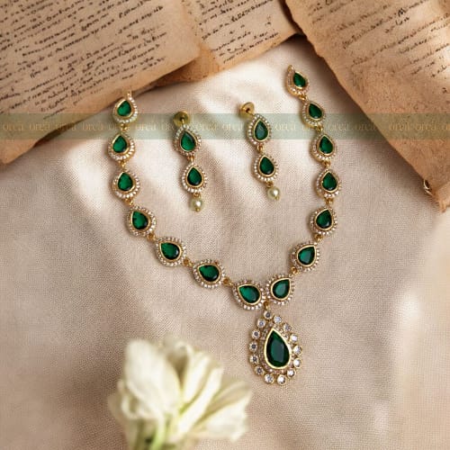 Jyothika Green Emerald Necklace AD Stone Necklace