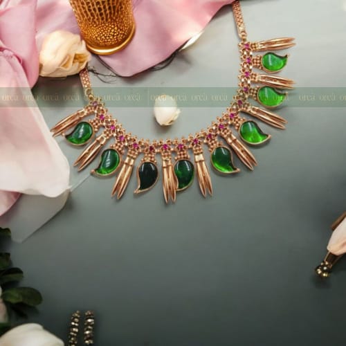 Traditional Green Mango & Mullamottu Choker Necklace Gold plated