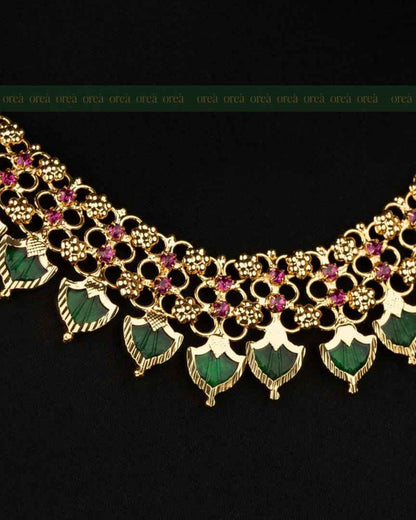 Traditional Kerala Palakka Choker with Pink AD Stone ,Gold Plated