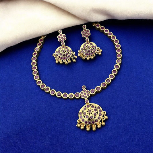 Micro Gold plated Attigai Necklace With Earrings