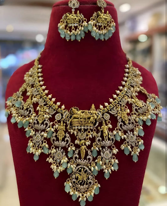 Premium Dasavatharam Guttapusalu Necklace With Earring