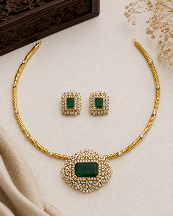 AD Stone Hasli Choker Set with Stud Earrings
