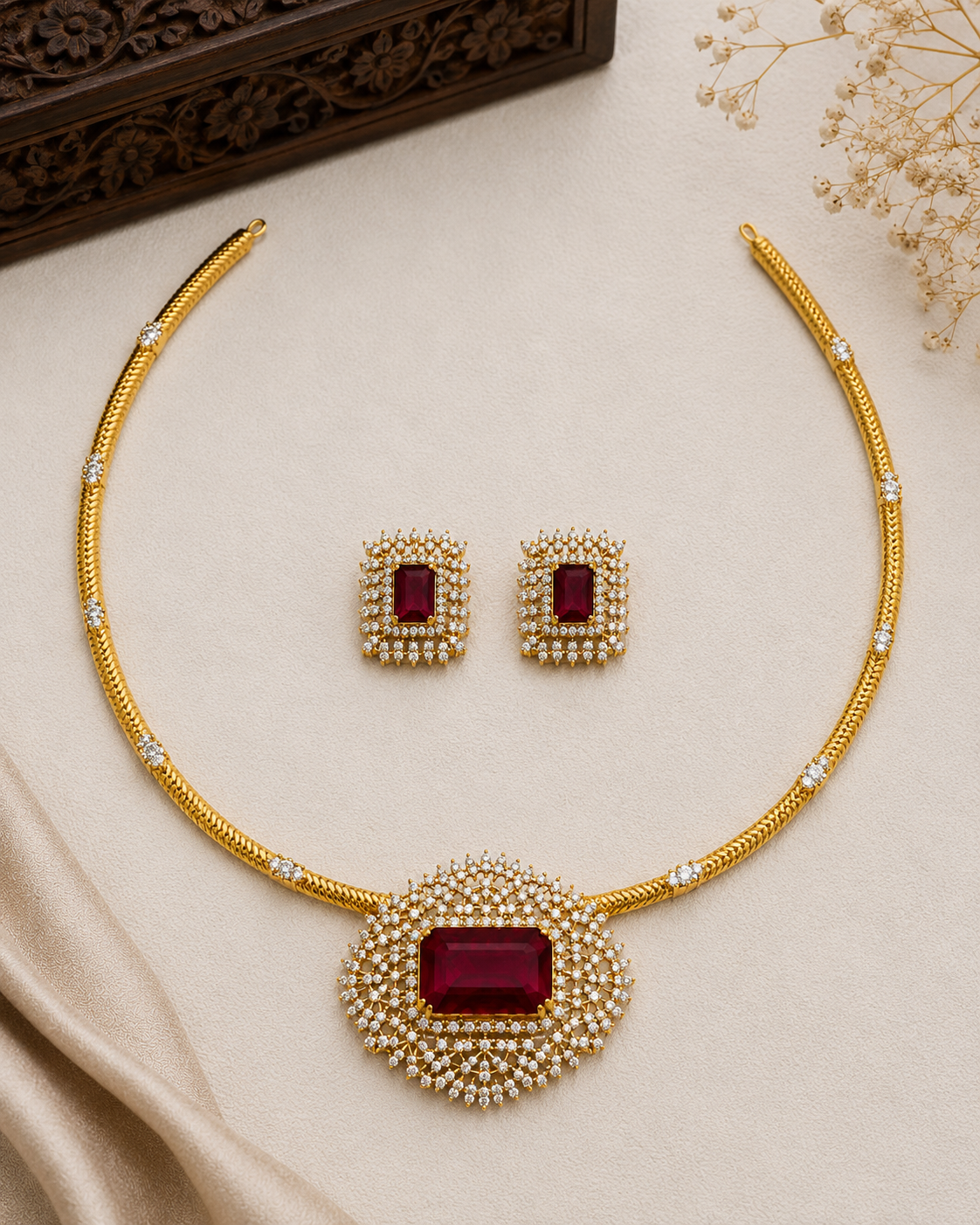 AD Stone Hasli Choker Set with Stud Earrings