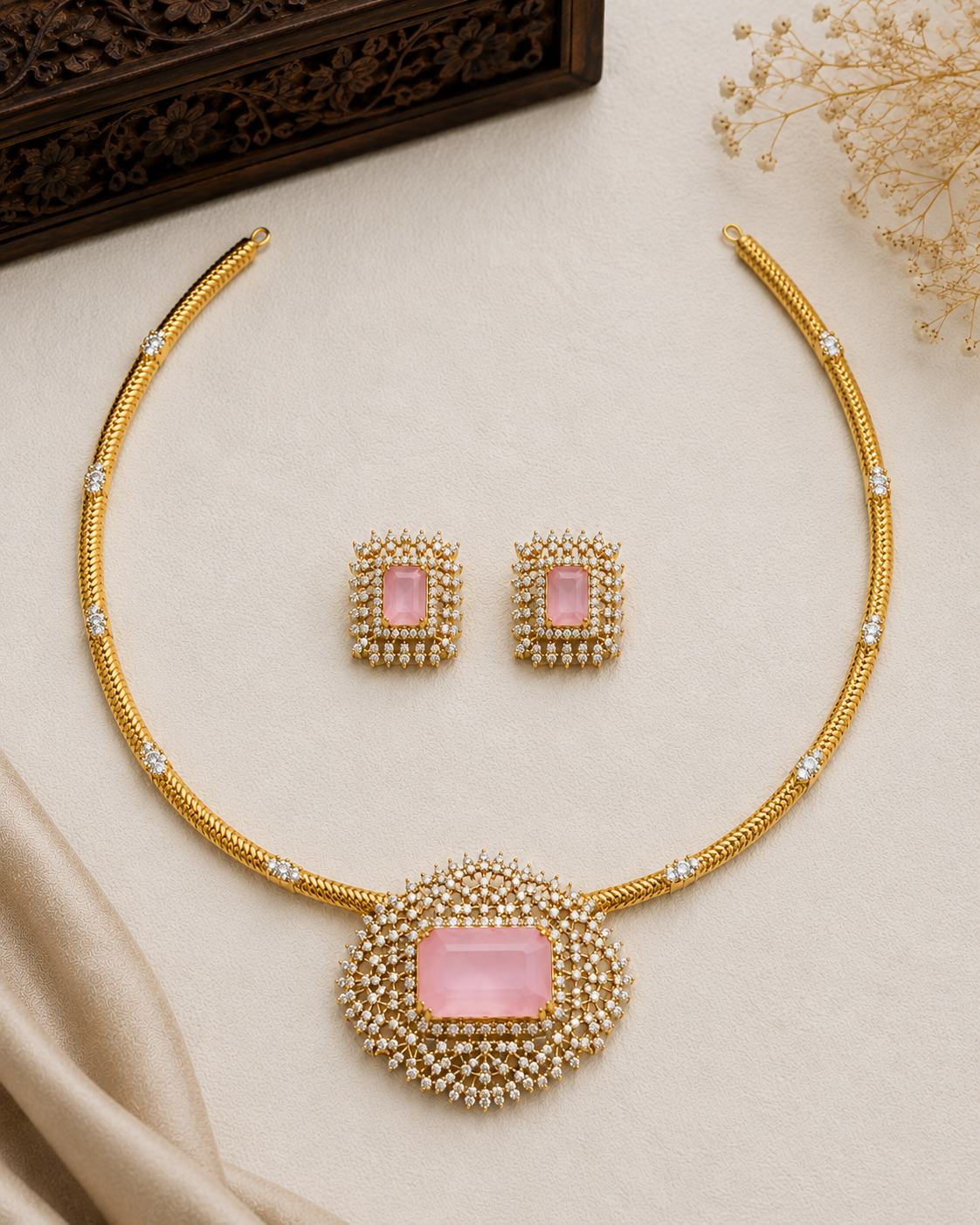 AD Stone Hasli Choker Set with Stud Earrings