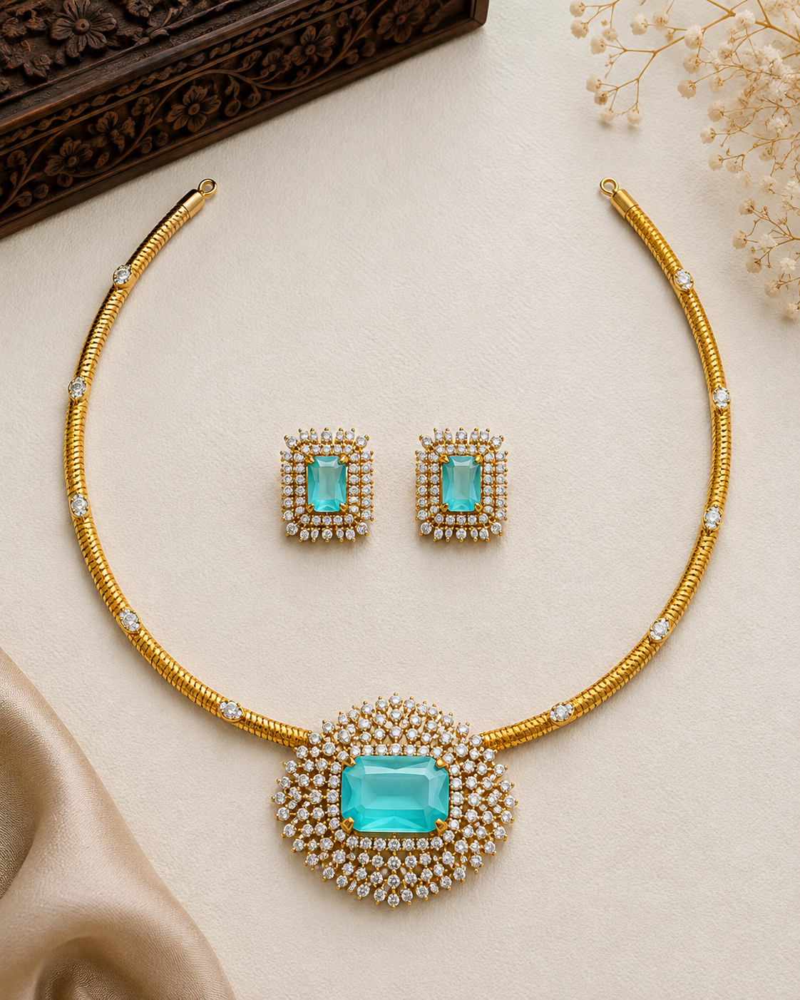 AD Stone Hasli Choker Set with Stud Earrings