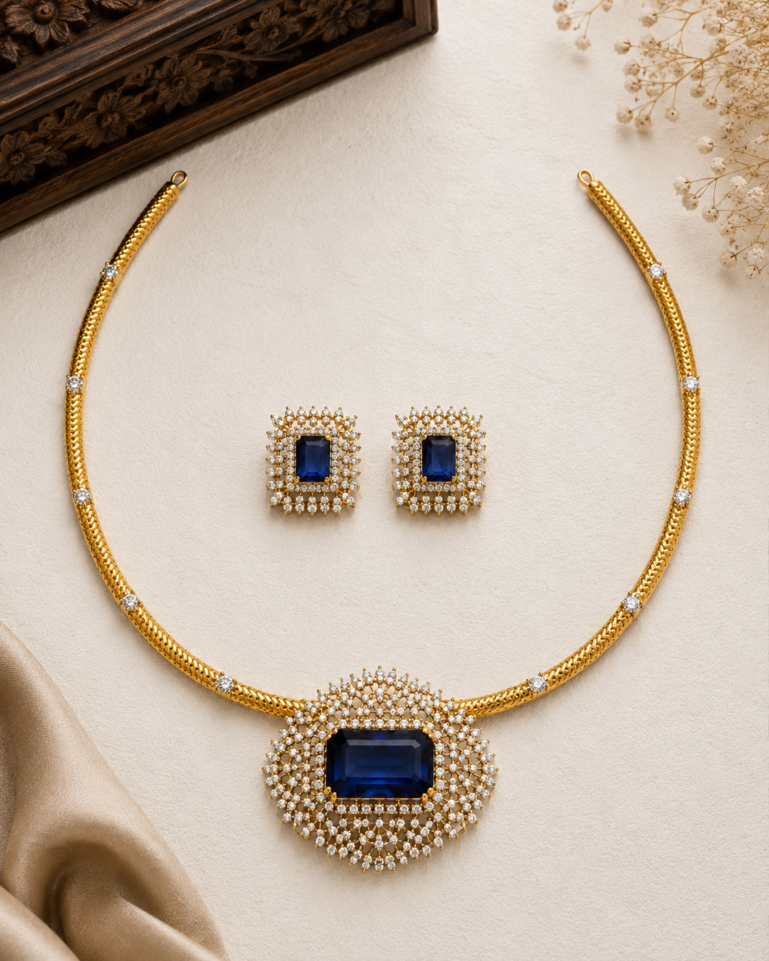 AD Stone Hasli Choker Set with Stud Earrings
