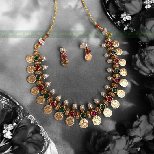 Coin With Pearl Choker With Earring (Multi colour)(Pre-Order)