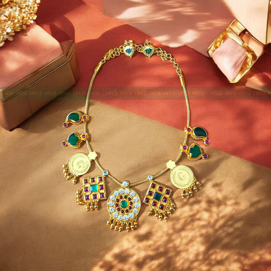 Arya necklace  Premium Gold-Plated Haram with Earrings