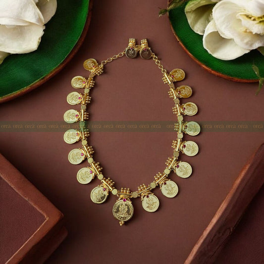 Lakshmi Kasu Gold-Plated Haram with Earrings