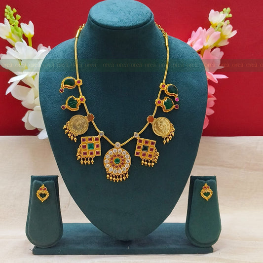 Arya necklace  Premium Gold-Plated Haram with Earrings