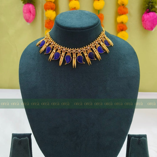 Traditional Blue Mango & Mullamottu Choker Necklace ,Gold Plated