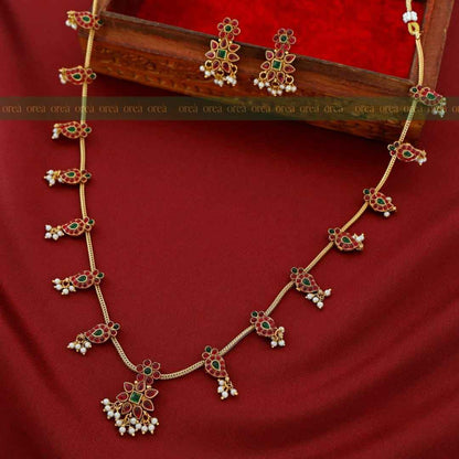 Multi Colour Mango Pearl Long Haram with Earring