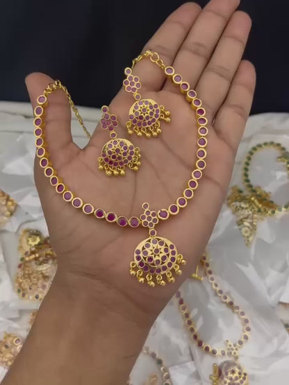 Micro Gold plated Attigai Necklace With Earrings