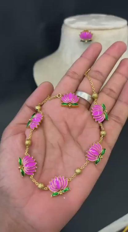 Premium Enamel Lotus with Earrings