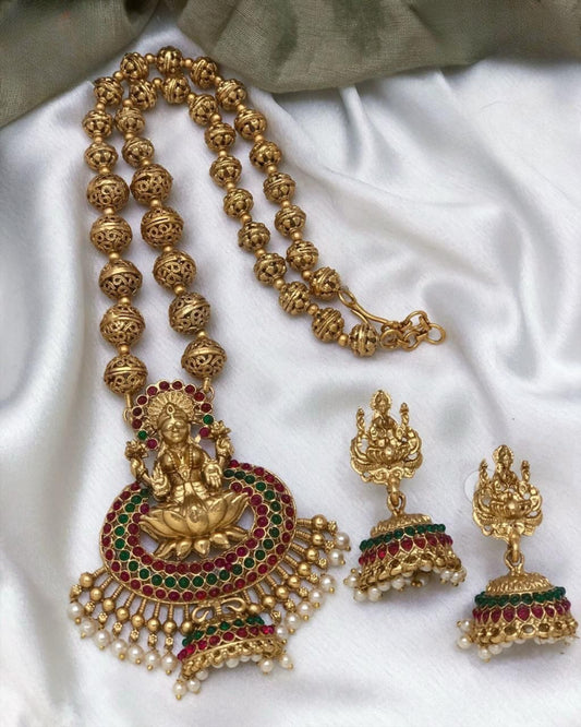 Goddess Lakshmi Temple Necklace with Ruby & Emerald