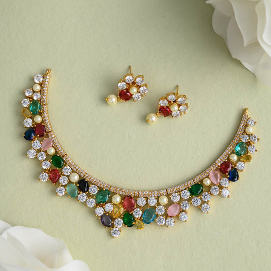 Premium Multicolour Ad Necklace With Earrings