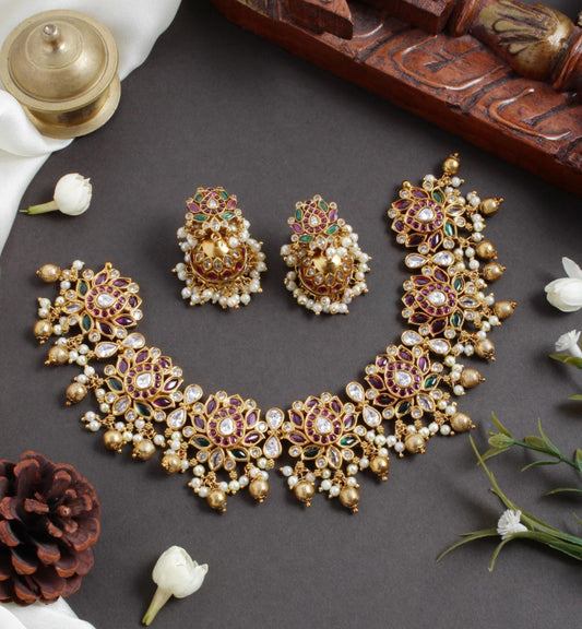 Kemp Stone Lotus Necklace with Earrings