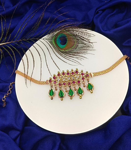 Premium Gold Plated Palakka With Pink Ad Stone Choker