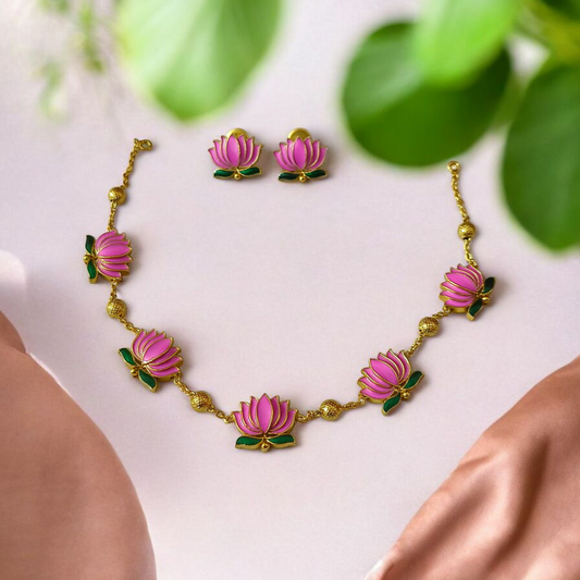 Premium Enamel Lotus with Earrings