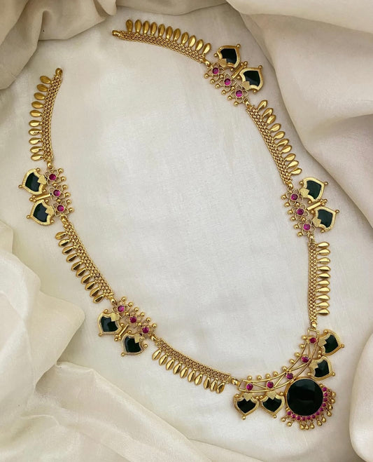 Long Green Palakka Haram With Premium gold plated