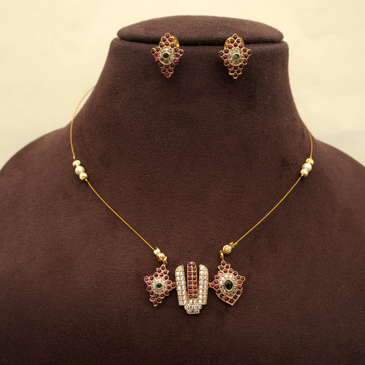AD Kemp Lightweight Thiruman Shankh Chakra Invisible Necklace Set