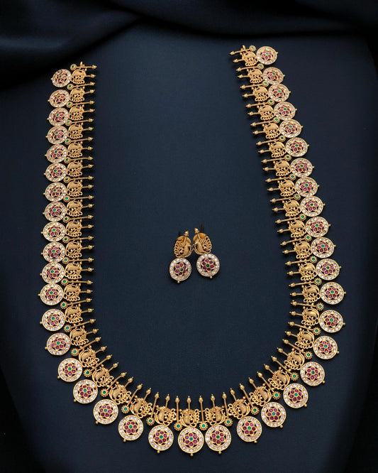 Premium Antique Temple Necklace with Multicolour Lakshmi Coins Haram