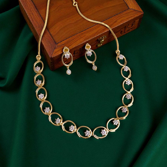 Celestial Circle Diamond Necklace With Earrings