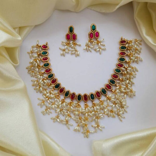 Multi Colour Necklace With Rice Pearl
