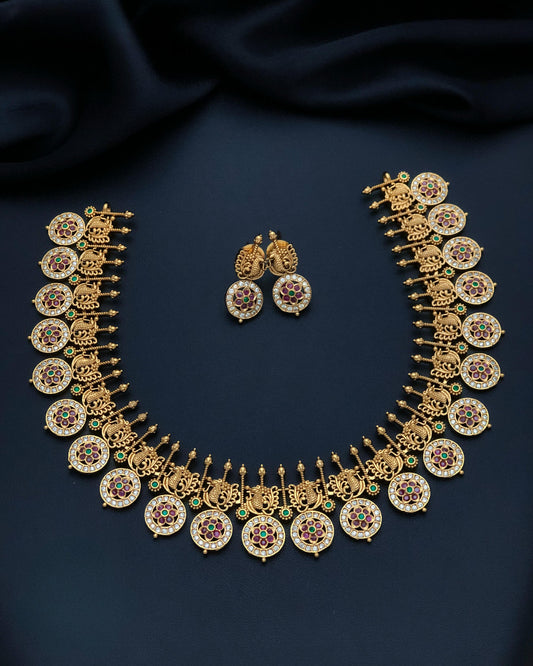 Premium Antique Temple Necklace with Multicolour Lakshmi Coins